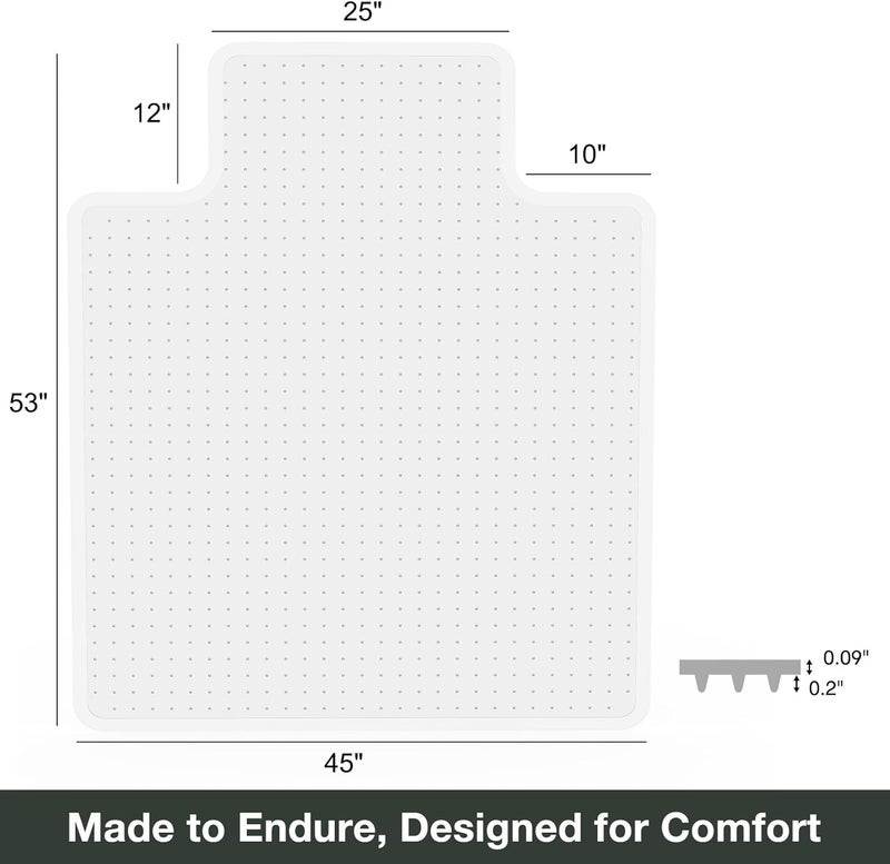 FUNMAT Chair Mat for Carpet, 45" x 53" Easy Glide Desk Chair Mat for Carpeted Floors, Beveled Edge Vinyl Mat with Grips, Heavy Duty Carpet Protector for Home Office, Clear(with Lip) - Image 2